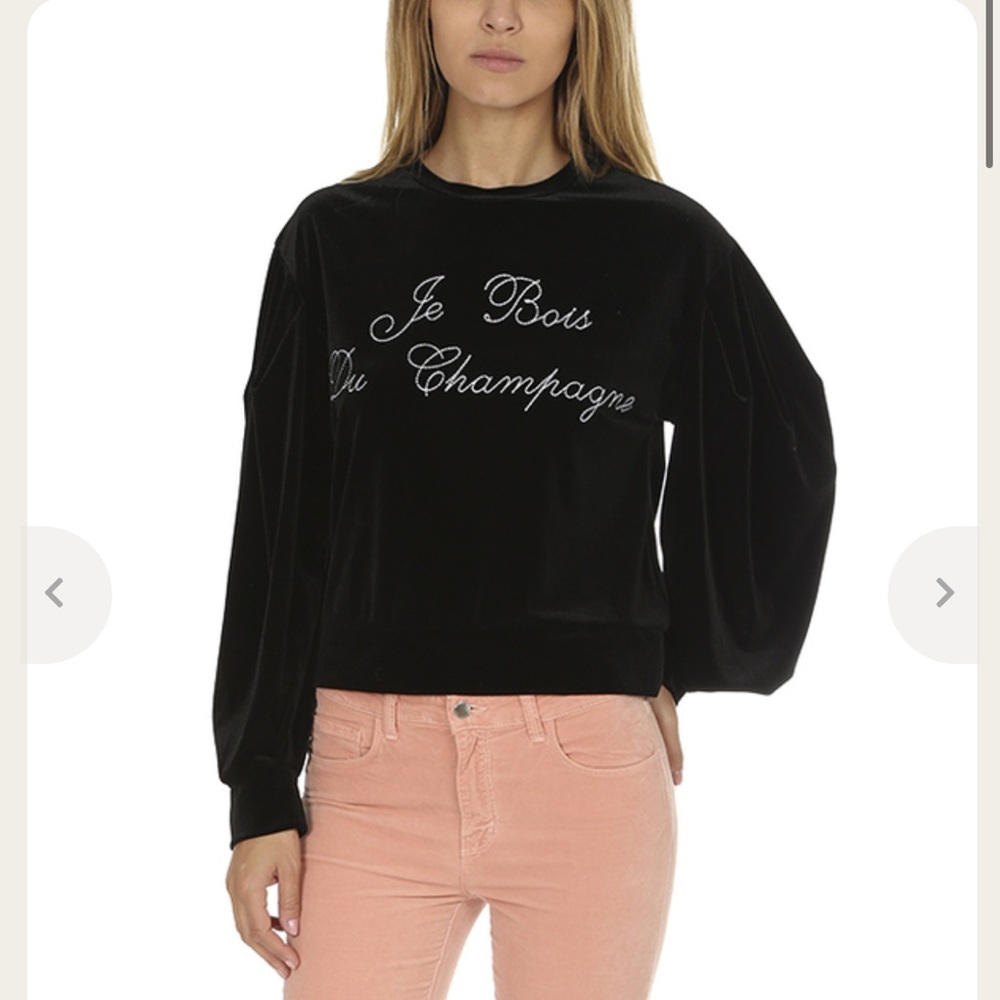 Misa Women  Large  Black Je Bois Du  Champagne Black Velvet Balloon Sleeve Top S